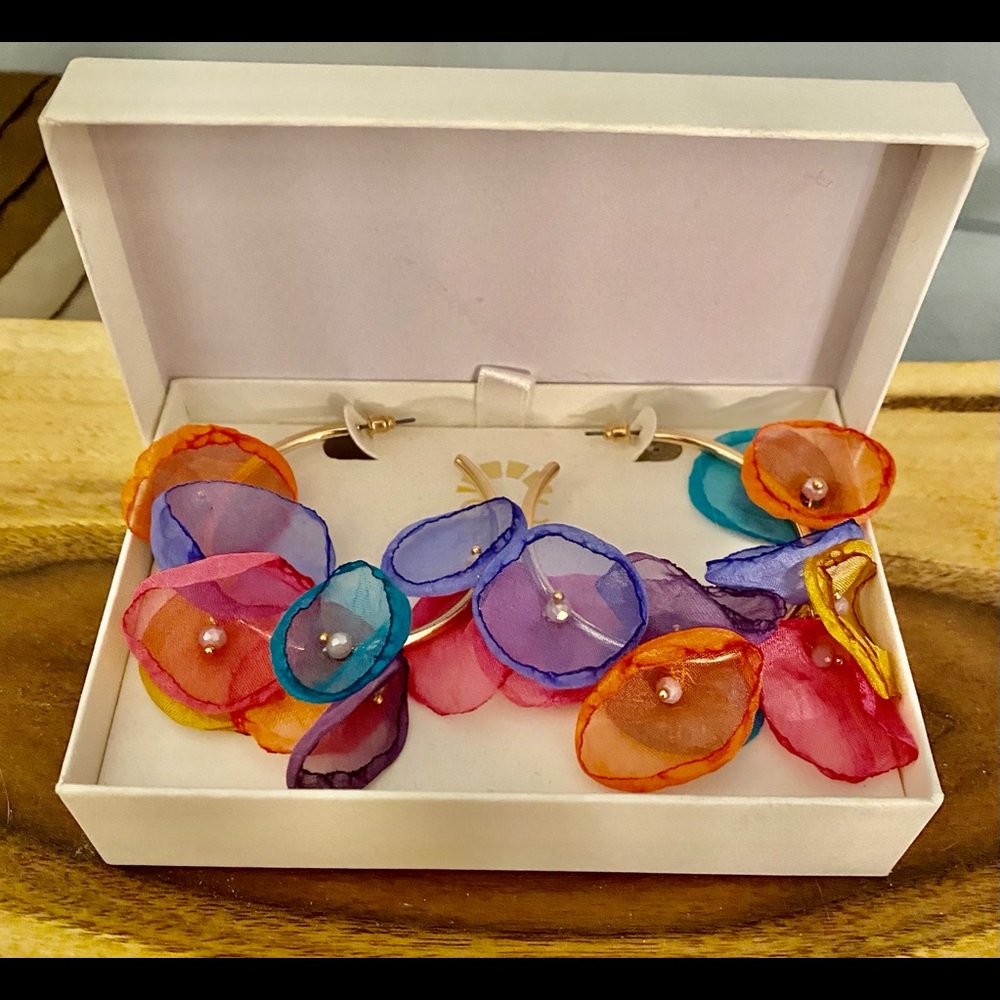 Gold Hoops with Colorful Flower Embellishments